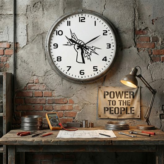 Fist Holding Lightning Bolt Bold Power Große Wanduhr