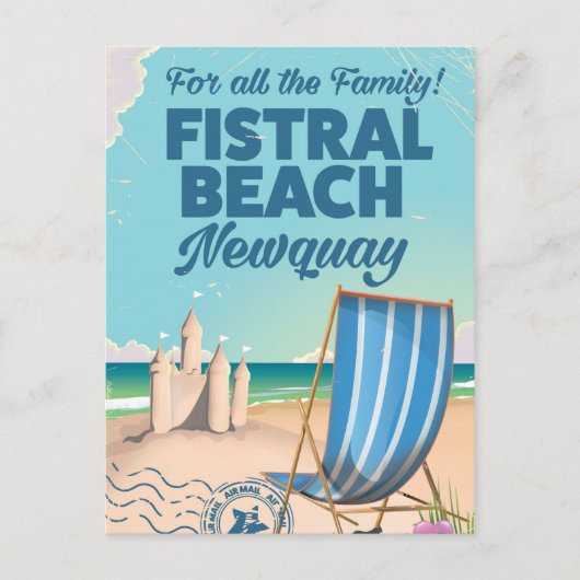 Fistral Beach Newquay Vintage Reiseplakat Postkarte (Vorderseite)