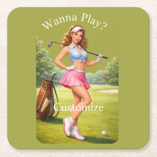 Fit Golfspielerin Thunder_Cove Rechteckiger Pappuntersetzer