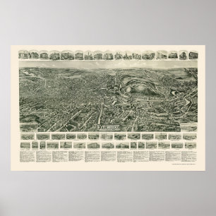 Fitchburg, MA Panorama Karte - 1915 Poster