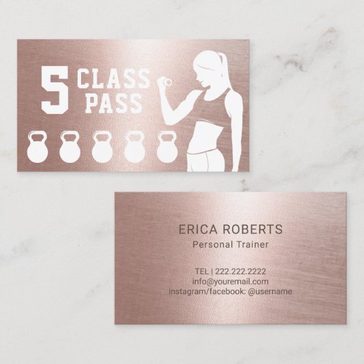 Fitness 5 Class Pass Rose Gold Lounge Treuekarte (Vorne/Hinten)