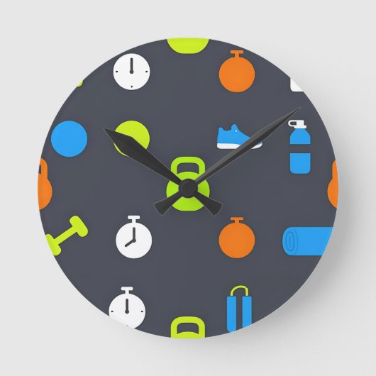 Fitness-Ausrüstung Workout-Muster Runde Wanduhr (Vorderseite)
