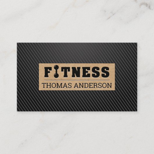 Fitness-Barbell-Logo-Typ | Black Carbon Sleek Visitenkarte (Vorderseite)