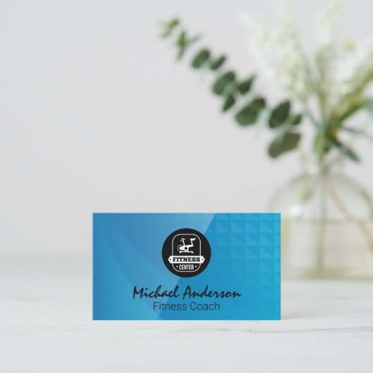Fitness Bike | Blue Geometric Visitenkarte (Stehend Vorderseite)