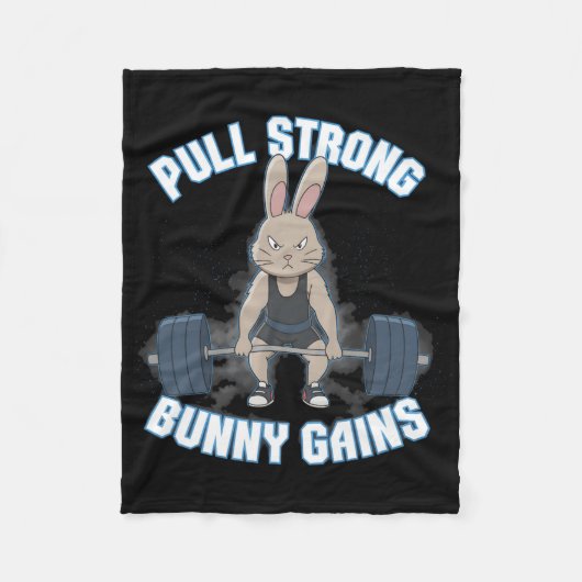 Fitness Bunny Bodybuilder Pull Strong Bunny Gains Fleecedecke (Vorderseite)