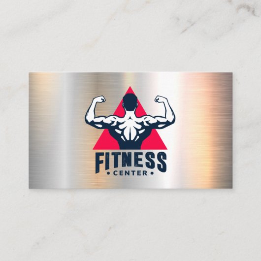 Fitness-Center-Logo | Metallischer Hintergrund Terminkarte (Vorderseite)