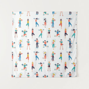 Fitness Center nahtlose Muster Vintag Illustration Wandteppich
