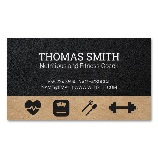 Fitness Coach | Gesundheit | Schwarzleder Magnetische Visitenkarte (Vorderseite)