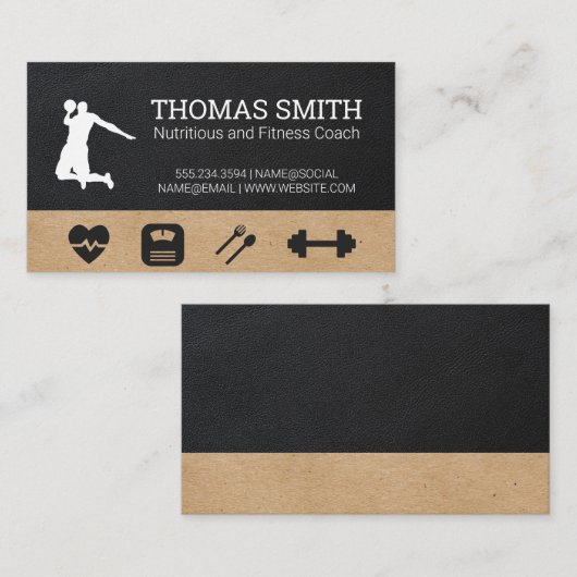 Fitness Coach | Health Logo | Leder Visitenkarte (Vorne/Hinten)