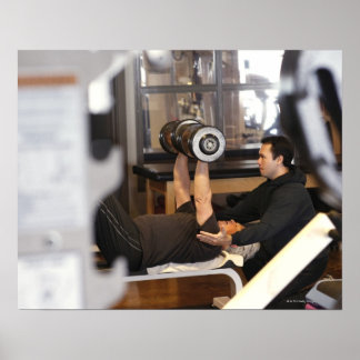fitness coach works with 'senior' in gym poster