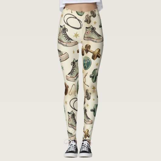 Fitness Dumbells Jump Ropes Patterns Leggings (Vorderseite)