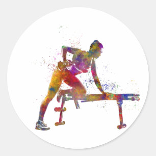 Fitness exercise in watercolor runder aufkleber