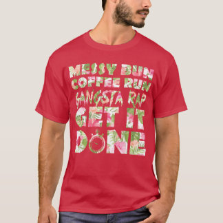 Fitness Floral Print Unordentlicher Dutt Haare Cof T-Shirt