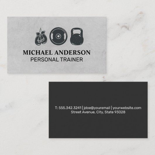 Fitness | Gewichte und Boxhandschuhe Visitenkarte (Vorne/Hinten)