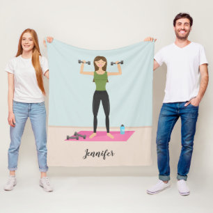Fitness Girl Illustration Gewicht Lifting & Name Fleecedecke