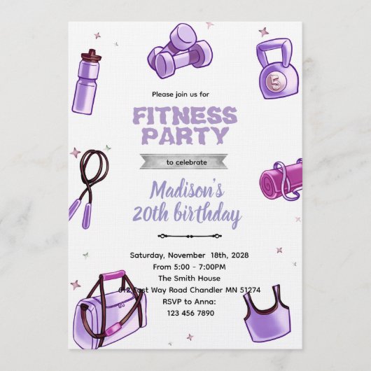 Fitness girl party invitation einladung (Vorderseite)