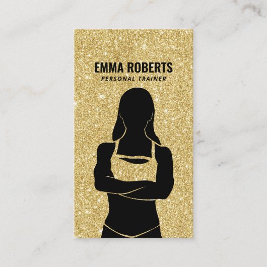 Fitness Girl Personal Trainer Gold Glitzer Visitenkarte (Vorderseite)