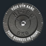Fitness Instructor Gym Owner Gym Coach Workout Große Wanduhr<br><div class="desc">Fitness Instructor Gym Owner Gym Coach Workout Instructor Design. Perfect For Gym Owner,  Gym Trainer,  Fitness Instructor. Dark gray disk weight image with custom gym name text - perfect gift for anyone in fitness and bodybuilding,  or just those like to spend time in gymnasium</div>