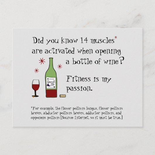 Fitness ist mein leidenschaftliches Weinangebot Postkarte (Vorderseite)