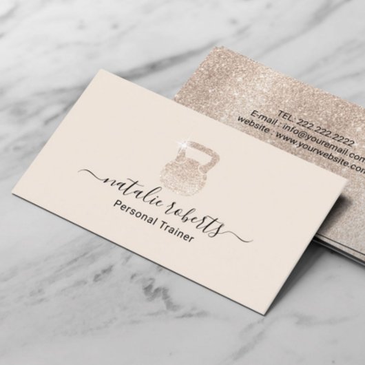 Fitness Ivory Kettlebell Logo Personal Trainer Visitenkarte