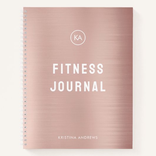 Fitness Journal Rosa Rose Gold Mit Monogramm Notizblock (Vorderseite)