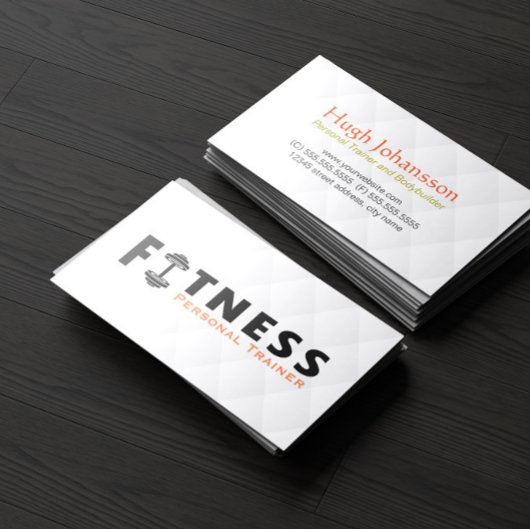 Fitness Personal Trainer Fett Text Dumbell Logo Visitenkarte