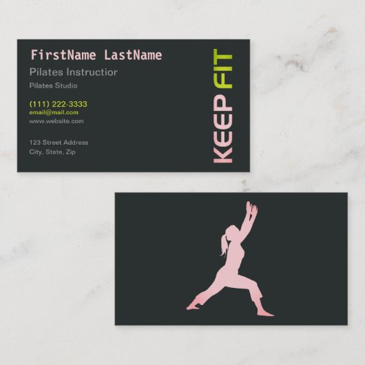 Fitness Pilates Instructor auf weiße Visitenkarte (Vorne/Hinten)