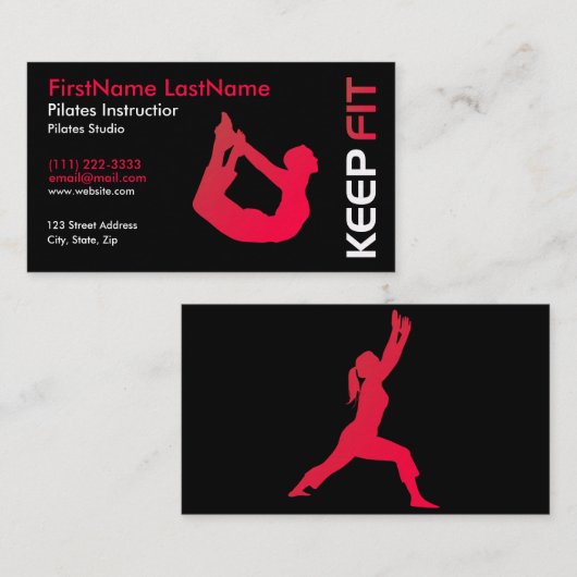 Fitness Pilates Instructor Business Card Visitenkarte (Vorne/Hinten)
