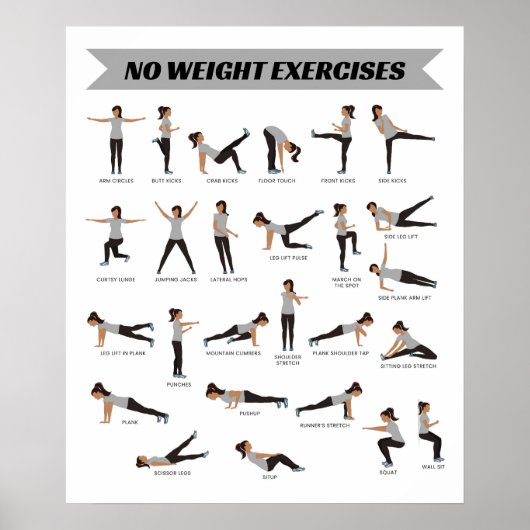 Fitness Poster ohne Gewichtsübungen - Grau (Vorne)