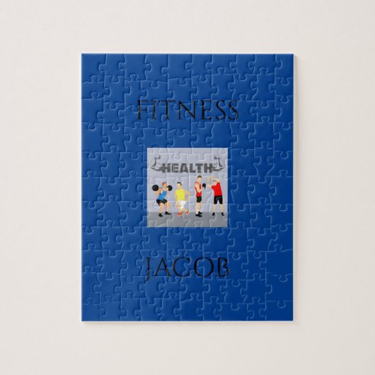 Fitness Puzzle in blau mit individuelle Name. (Vertikal)