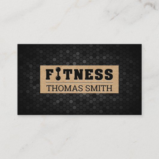 Fitness | Schwarz Geometrisch | Brown Paper Visitenkarte (Vorderseite)
