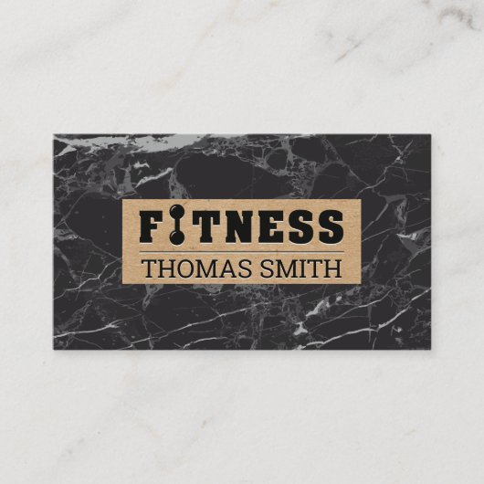 Fitness | Schwarzer Marmor | Brown Paper Visitenkarte (Vorderseite)