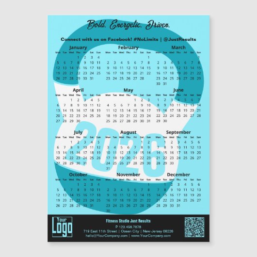 Fitness Slogan Electric-Blue 2026 Calendar Magnet (Vorderseite)