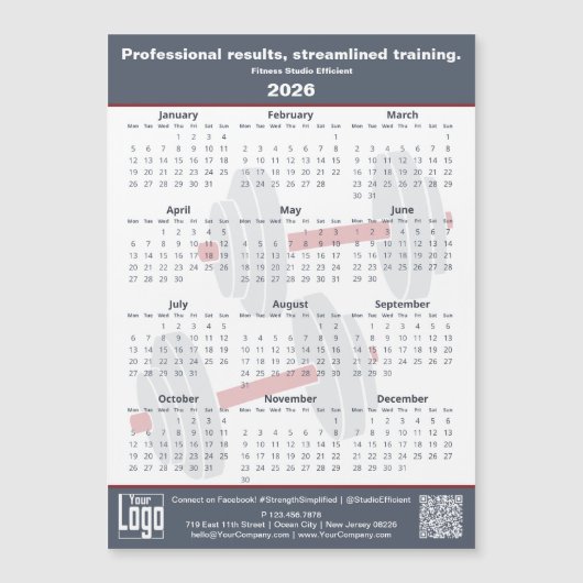 Fitness Slogan Grey White Red 2026 Calendar Magnet (Vorderseite)