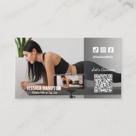 Fitness Social Media QR Code Foto Visitenkarte (Vorderseite)