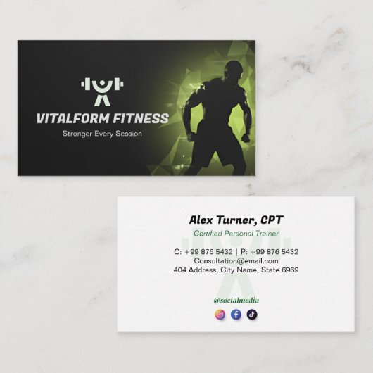 Fitness Trainer Business | Black Muscle Visitenkarte (Vorne/Hinten)