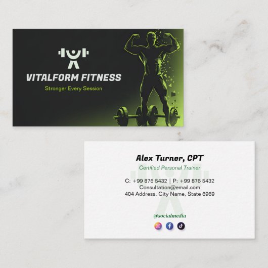 Fitness Trainer Business | Black Muscle Visitenkarte (Vorne/Hinten)