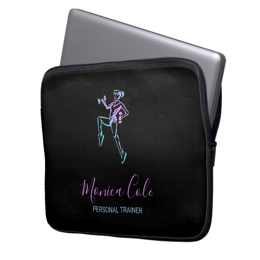 Fitness Trainer Silhouette schwarz Laptopschutzhülle (Vorderseite Links)