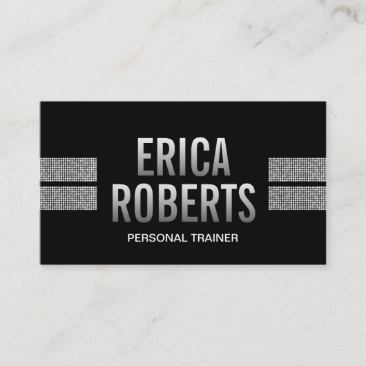 Fitness-Trainermoderne silberne Sequins-Streifen Visitenkarte (Vorderseite)