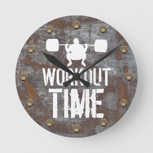 Fitness Training Workout Time Rusty Metal Plate Runde Wanduhr (Vorderseite)