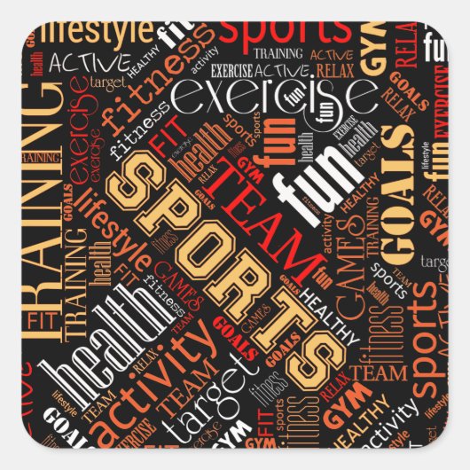 Fitness Word Cloud Red/White ID284 Quadratischer Aufkleber (Vorderseite)
