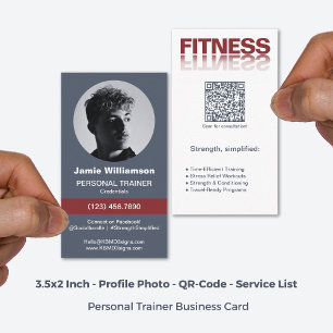 Fitness Word Logo Grau Red Personal Trainer Visitenkarte