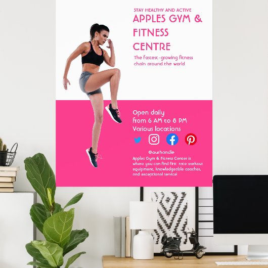 Fitnessstudio in heißen rosa Fotos Personal Traine Poster (Heimbüro)