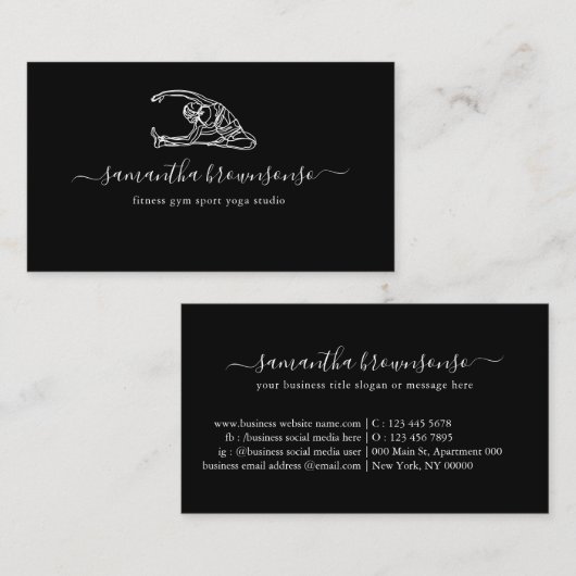 Fitnessstudio mit Black Fitness Yoga Visitenkarte (Vorne/Hinten)