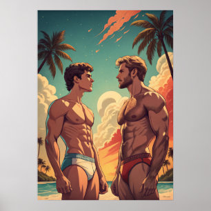 Fitte Jungs am Strand Poster