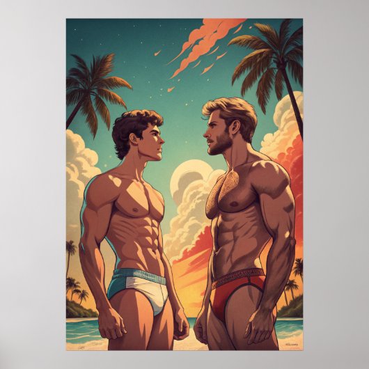 Fitte Jungs am Strand Poster (Vorne)
