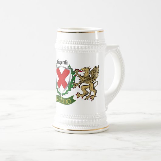 Fitzgerald Irish Shield Personalisiert Beer Stein Bierglas (VorderseiteRechts)
