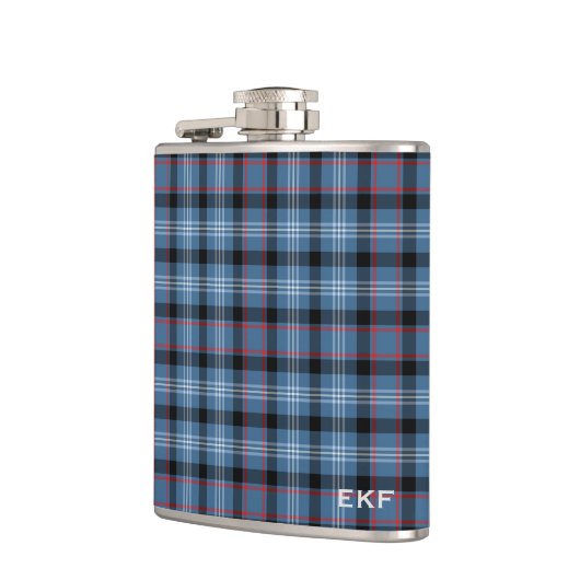 Fitzgerald Tartan Monogram Blue und Black Kariert Flachmann (Links)