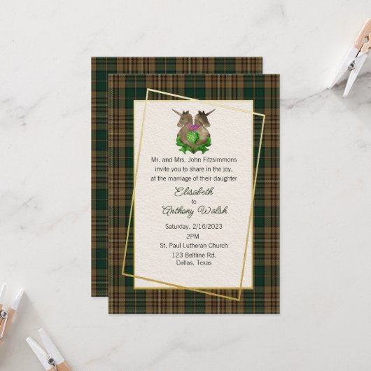 Fitzsimmons Clan Scottish Symbols Wedding Einladung (Vorderseite/Rückseite Beispiel)