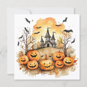 Fiunny Jack O'Lanterns Bats Halloween Card Feiertagskarte